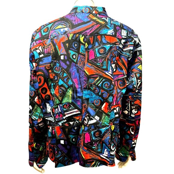 Chicos Abstract Print Jacket Button Front Colorful Artsy Statement Shacket SZ 2 - Picture 3 of 9